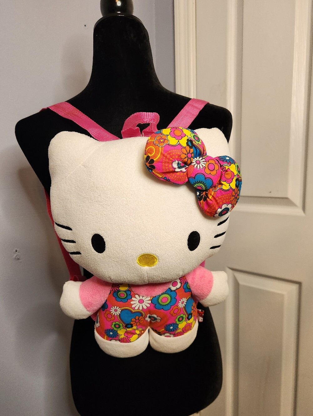 2013 Sanrio Hello Kitty Plush Backpack Vibrant, Retro Floral Print